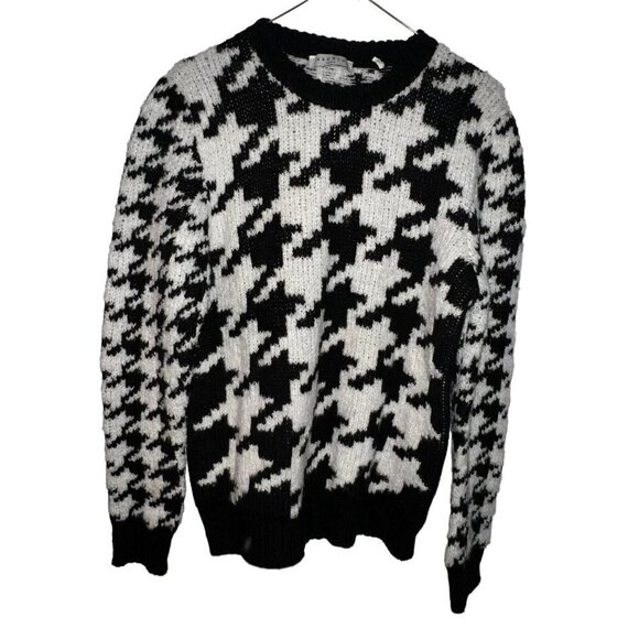 Sandro Houndstooth Sweater Black White Chunky Knit Oversized Women Medium Wool - Picture 2 of 8